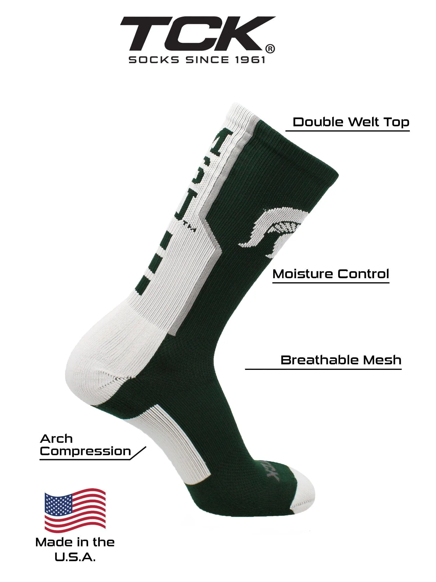 Michigan State University Spartans Socks Perimeter Crew