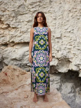 Multi Geo Print Tie Belt Dress