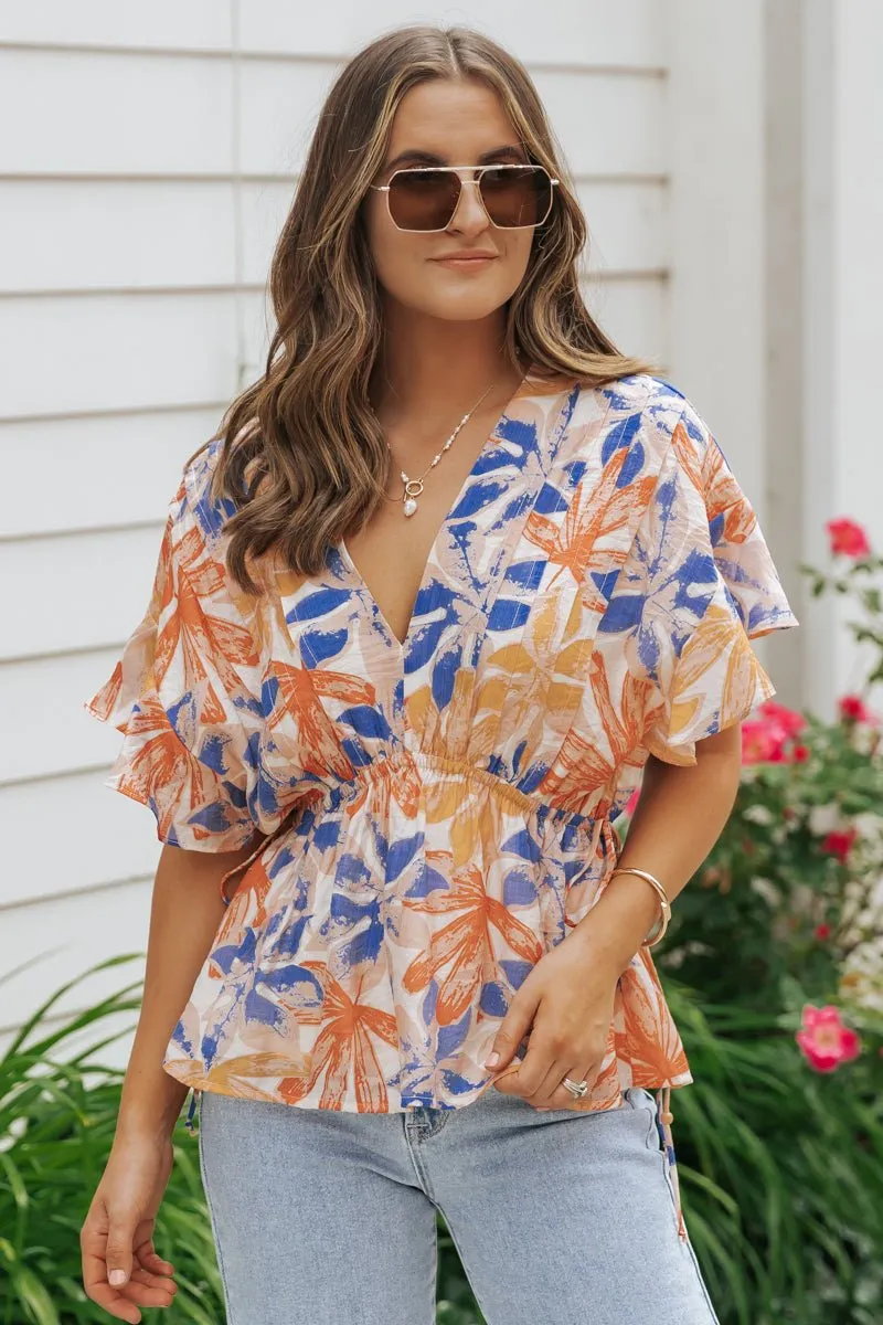 Multi Orange Floral Print Smock Top - FINAL SALE