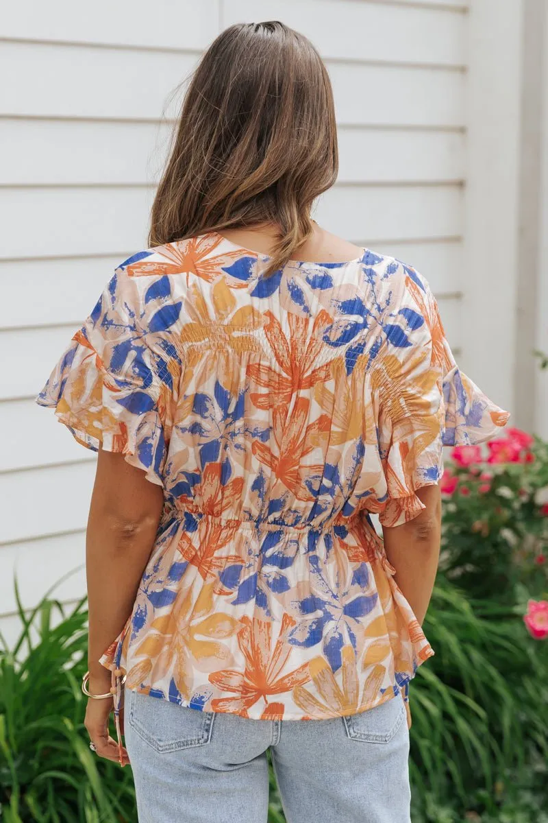 Multi Orange Floral Print Smock Top - FINAL SALE