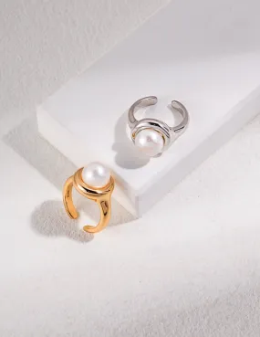 Natural Single Pearl Sterling Silver Rings