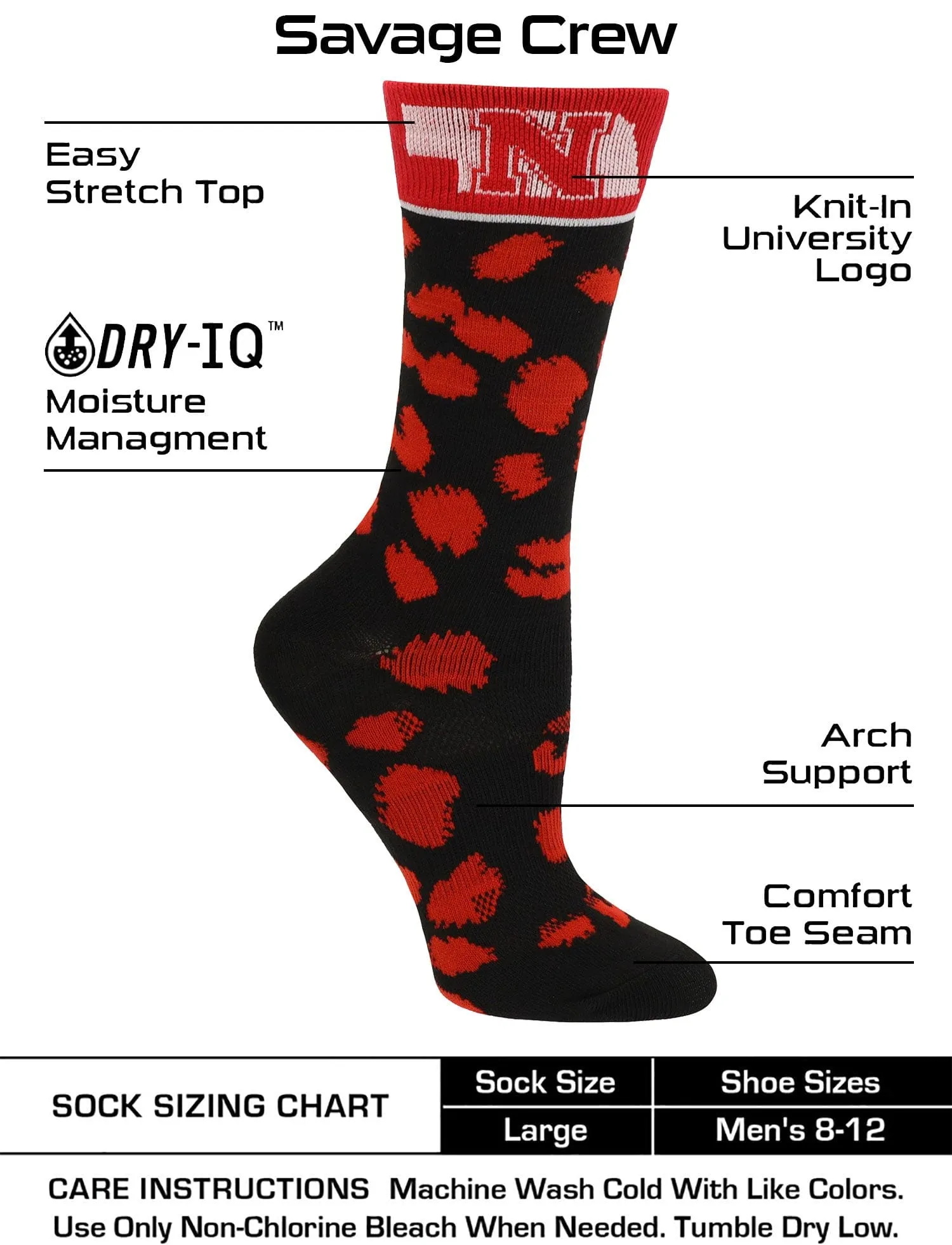 Nebraska Cornhuskers Socks Womens Savage Crew Socks