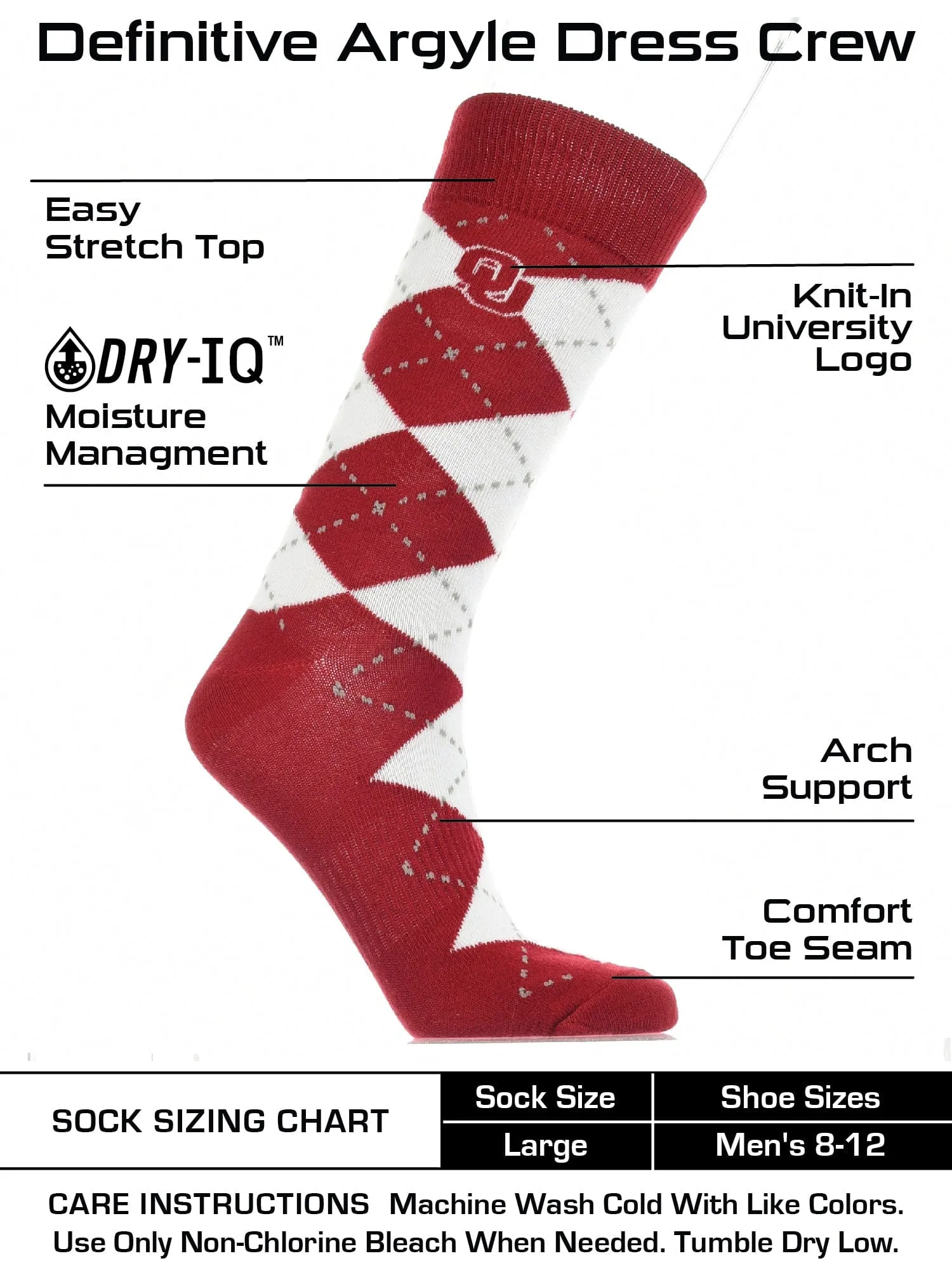 Oklahoma Sooners Argyle Dress Socks NCAA Fanwear Crew Length