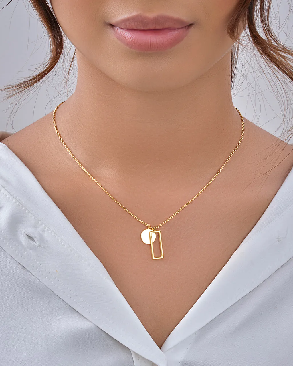 Open Rectangle & Circle Pendant Necklace