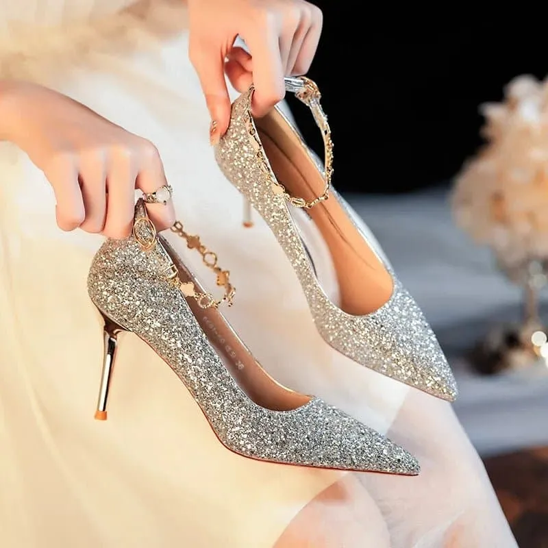 Pointed Sequins High Heels