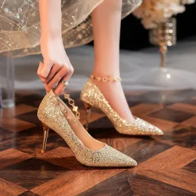 Pointed Sequins High Heels