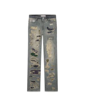 "Deteriorate" Colored Patch Boro Denim (Dirty Blue)