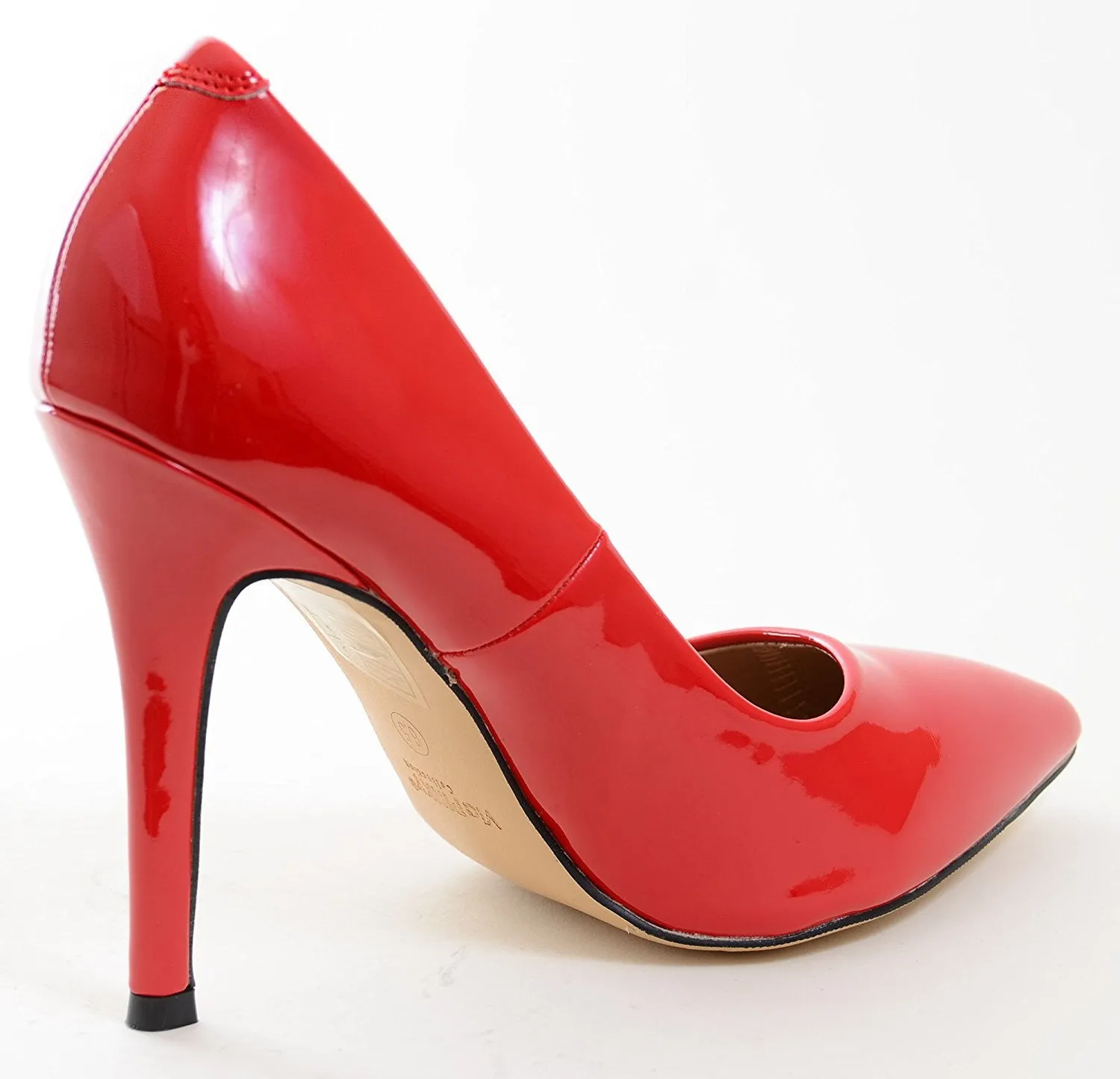 Red Patent Pointy Toe Basic Pump Heels Women's Rockabilly Pump