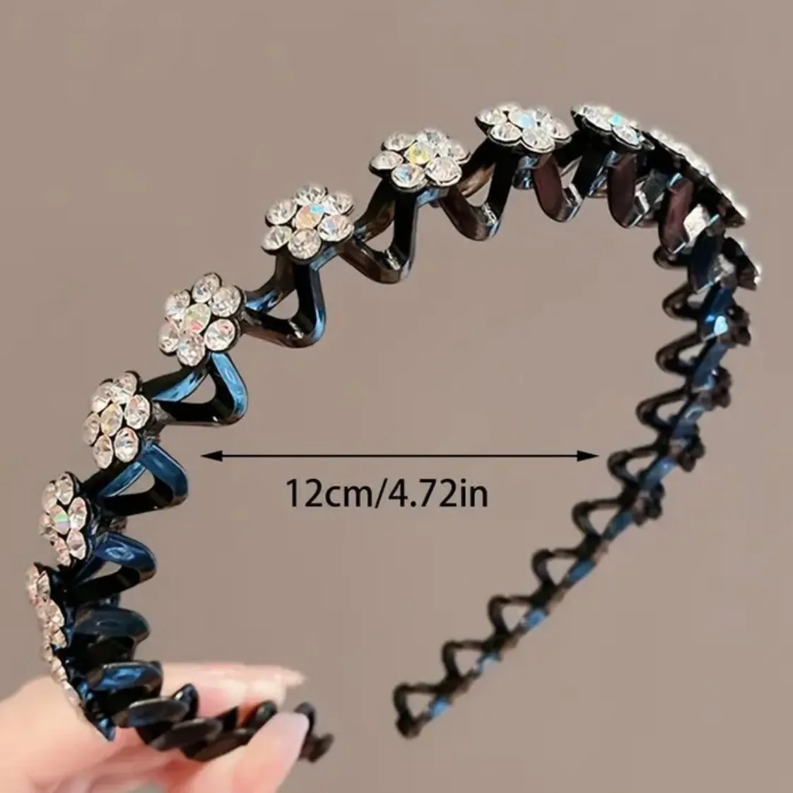 Rhinestone Hoop, Wave Comb Headbands for Women, Girls Flower Crystal Stretchy Plastic Hairband, Diamond Fashion Hair Band Accessories