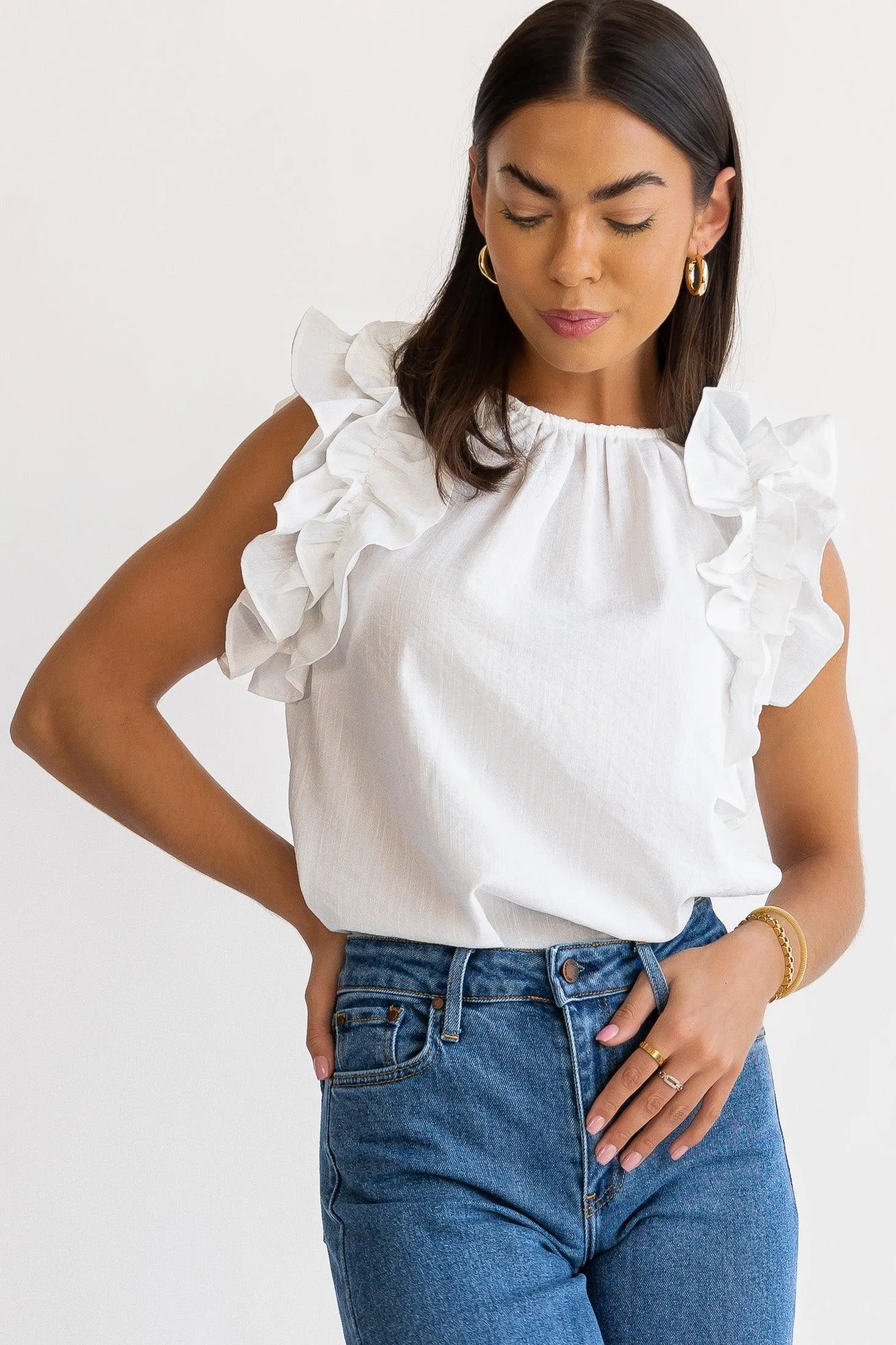 Ruffle Me Up White Top