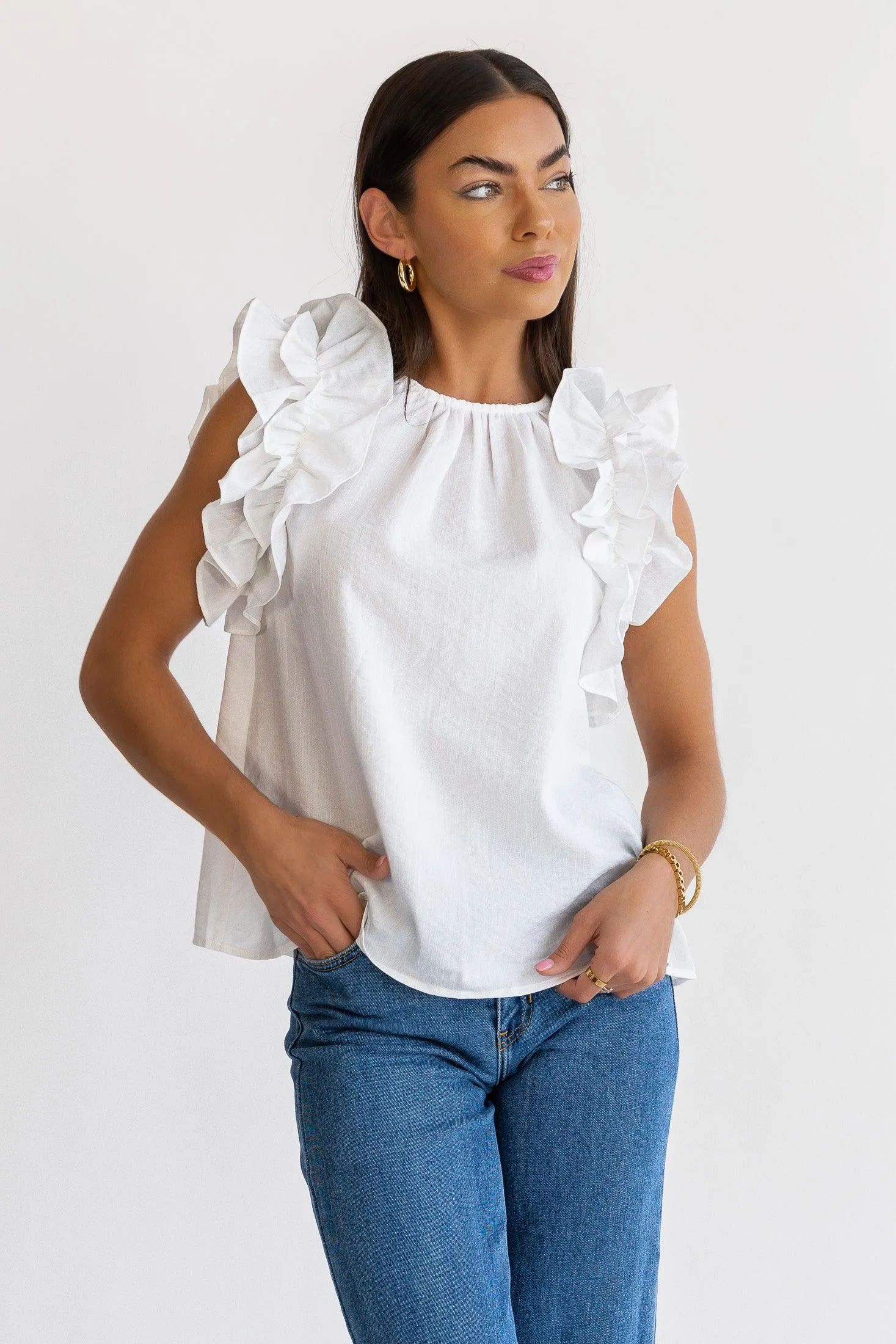 Ruffle Me Up White Top