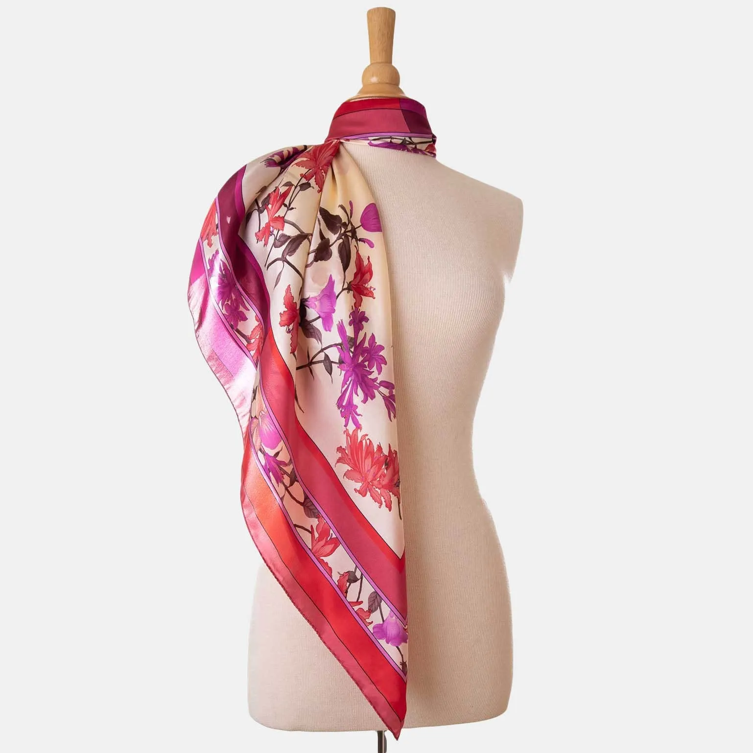 Serena - Hand Rolled Silk Foulard - Fuchsia