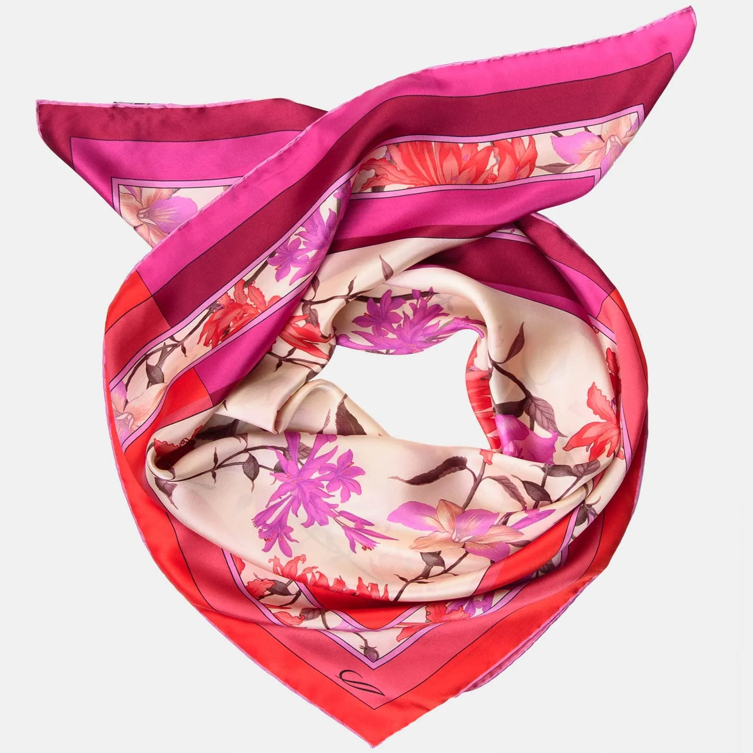 Serena - Hand Rolled Silk Foulard - Fuchsia