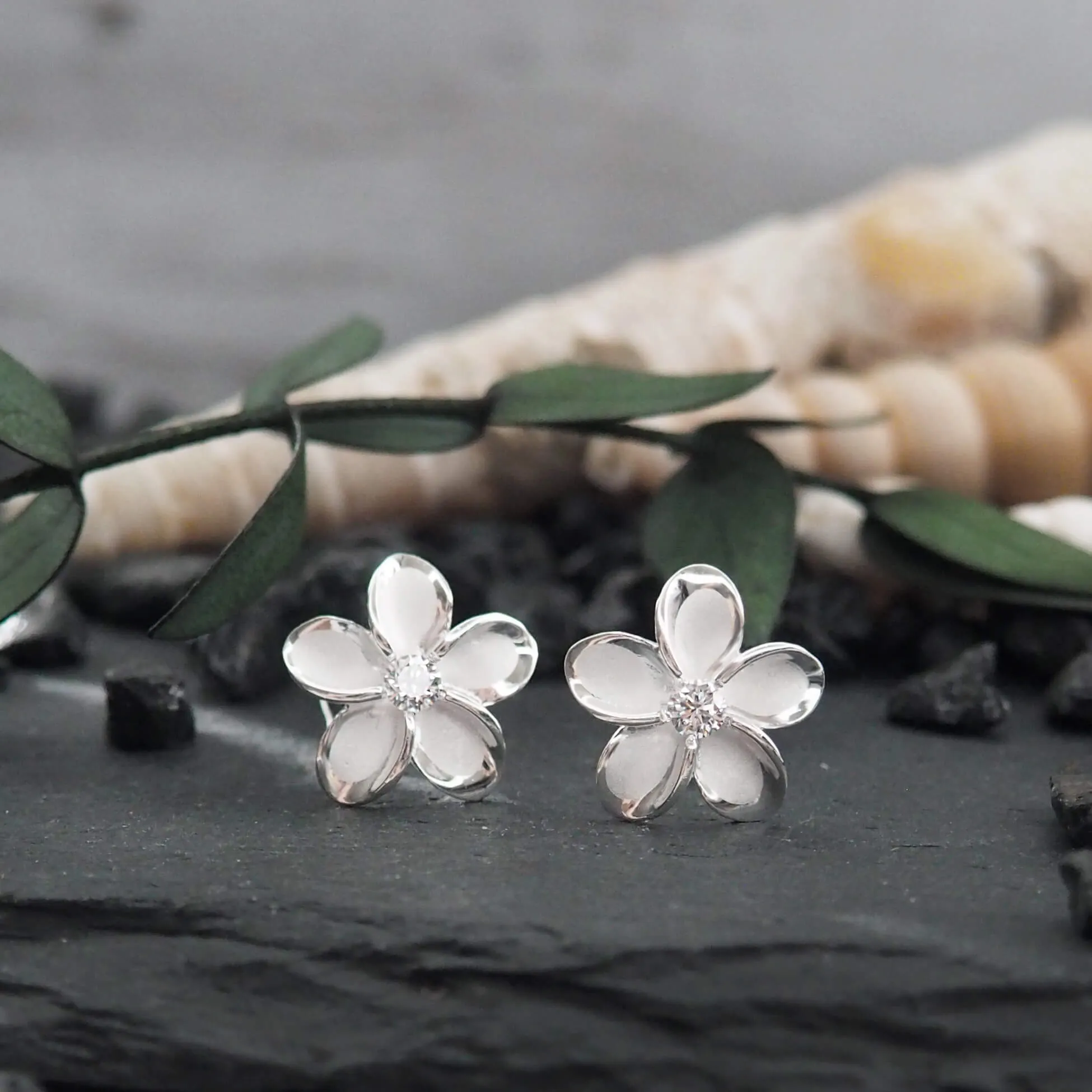 Sterling Silver 11mm Plumeria Stud Earrings