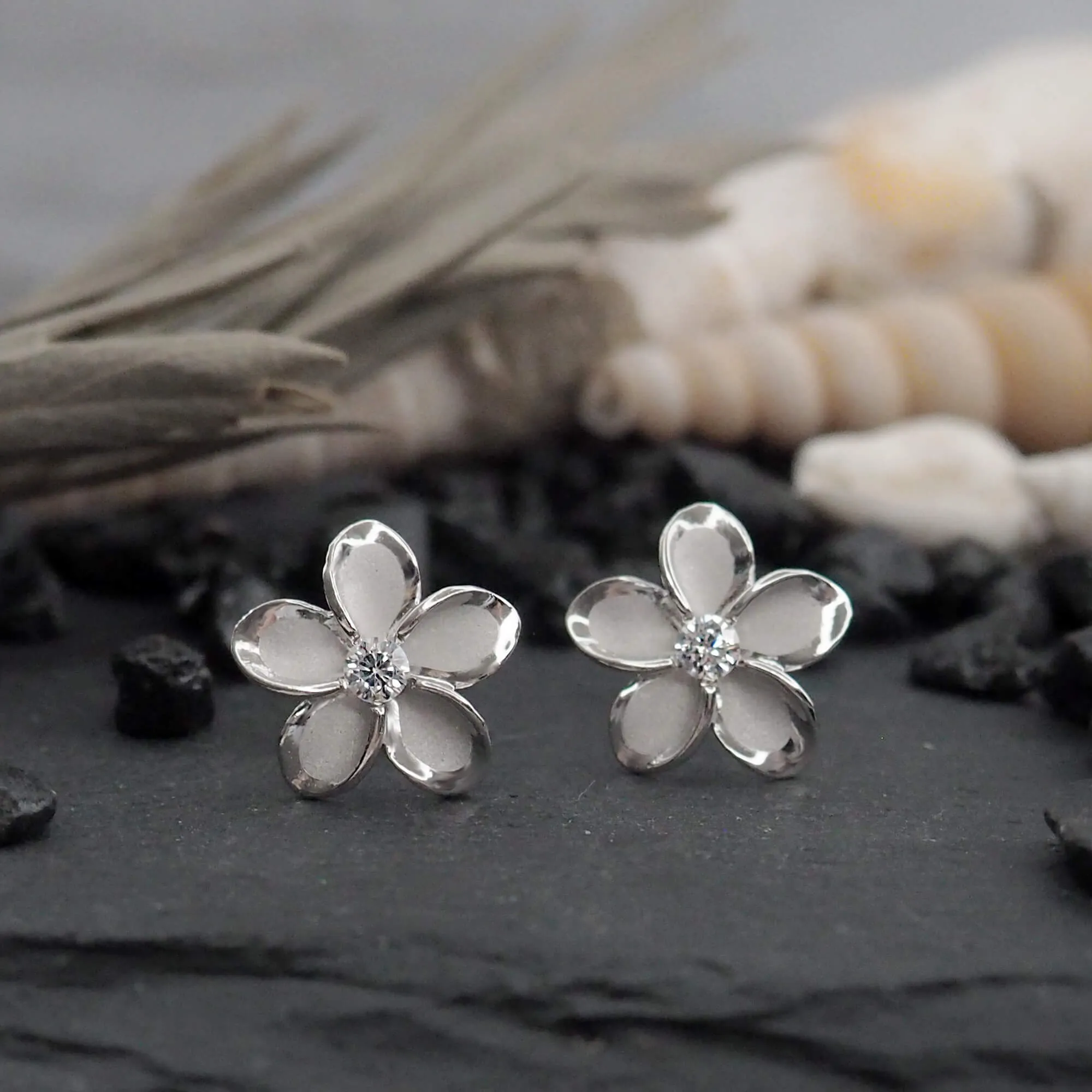 Sterling Silver 11mm Plumeria Stud Earrings