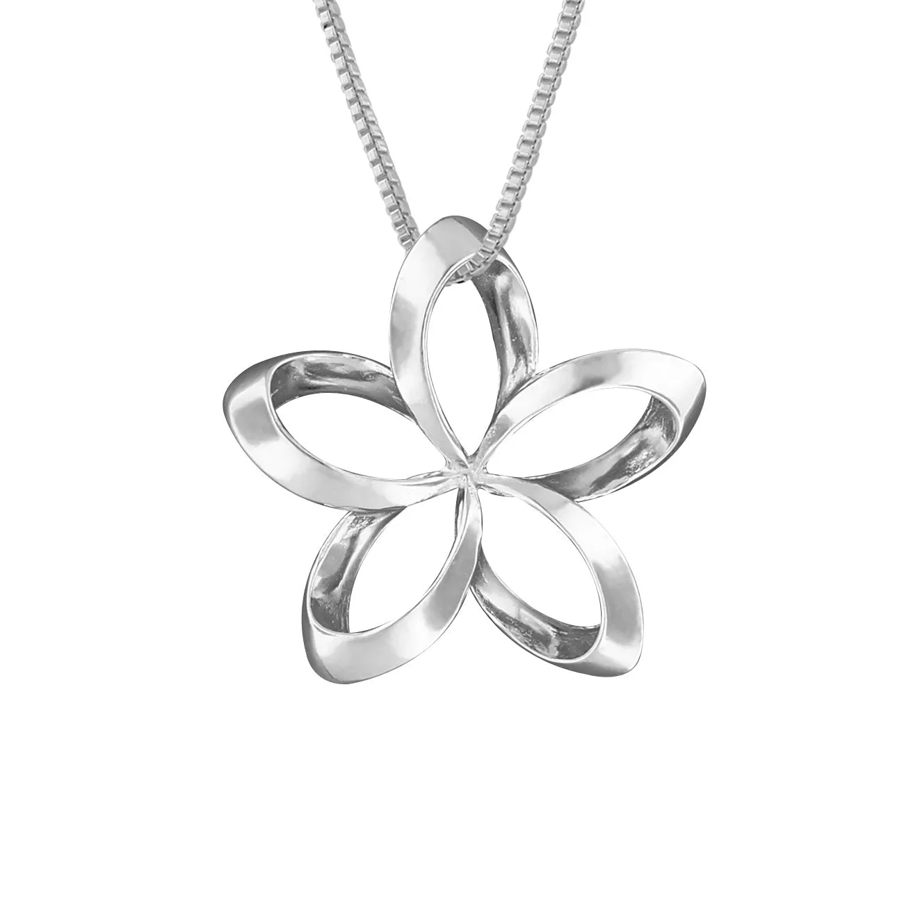 Sterling Silver 14mm Open Plumeria Pendant Necklace, 16 2" Extender