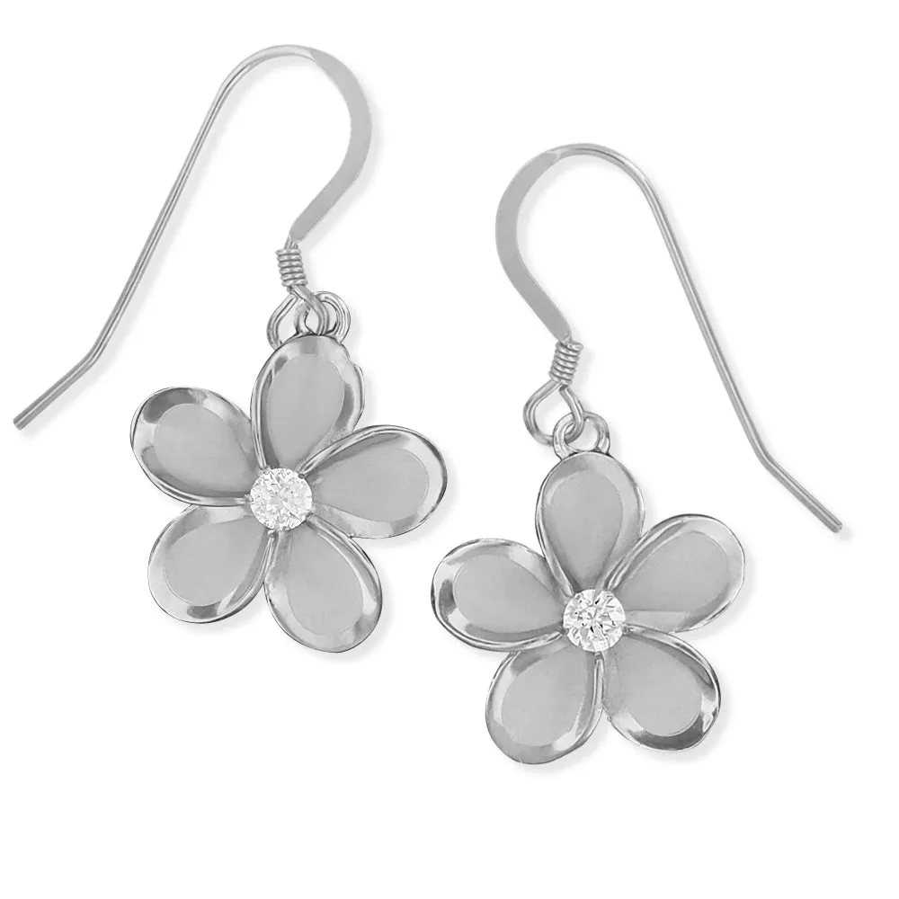 Sterling Silver 15mm Plumeria Dangle Earrings