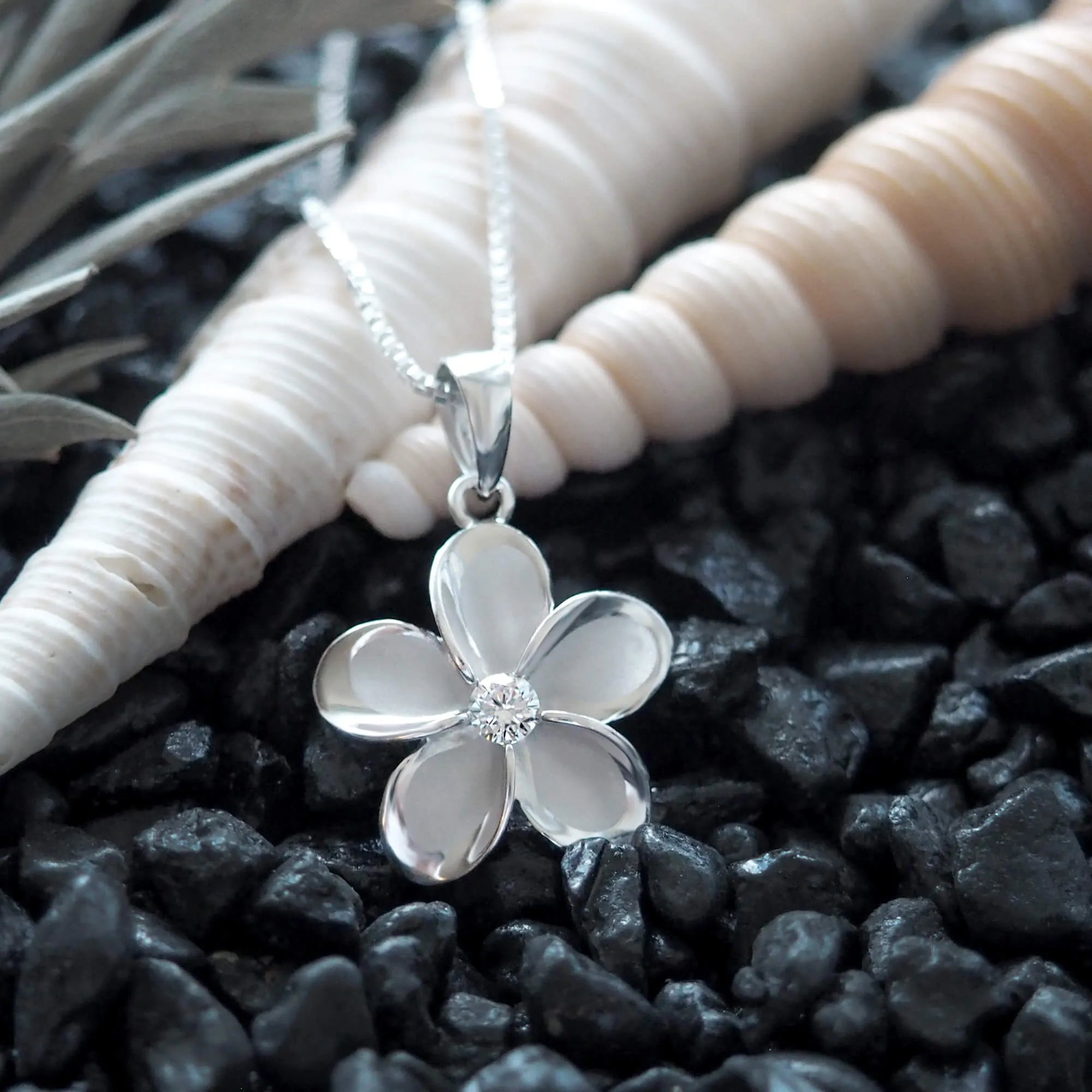 Sterling Silver 15mm Plumeria Pendant Necklace, 16 2" Extender