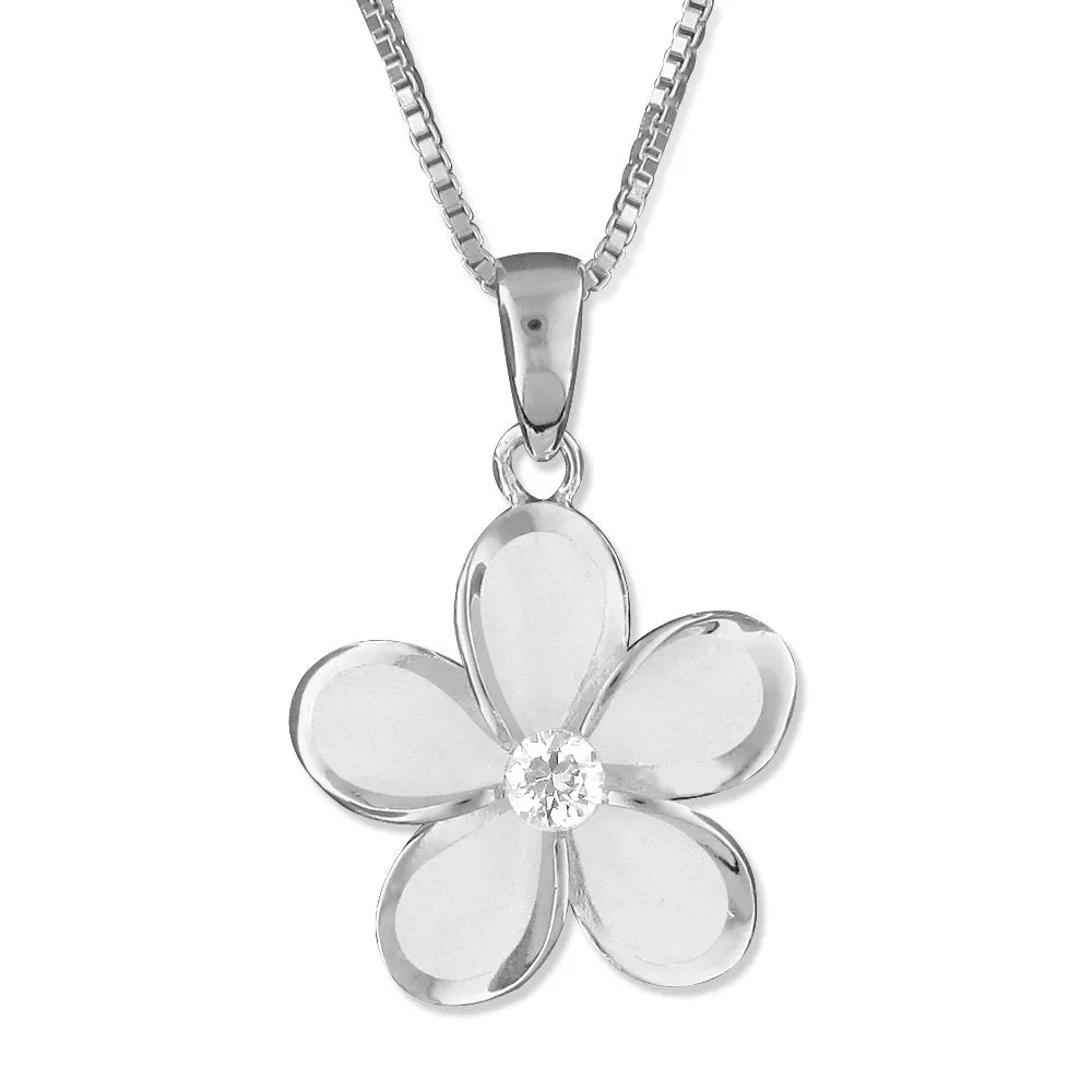 Sterling Silver 15mm Plumeria Pendant Necklace, 16 2" Extender