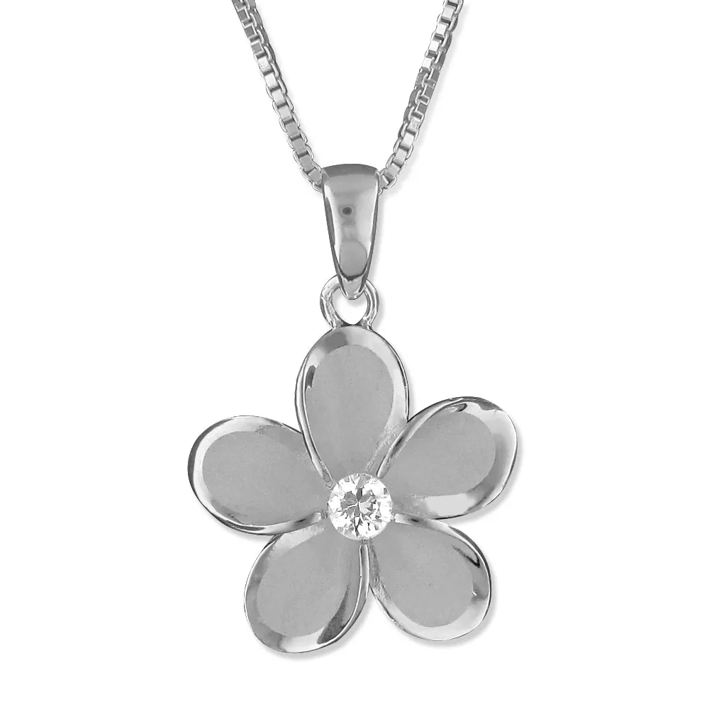 Sterling Silver 15mm Plumeria Pendant Necklace, 16 2" Extender