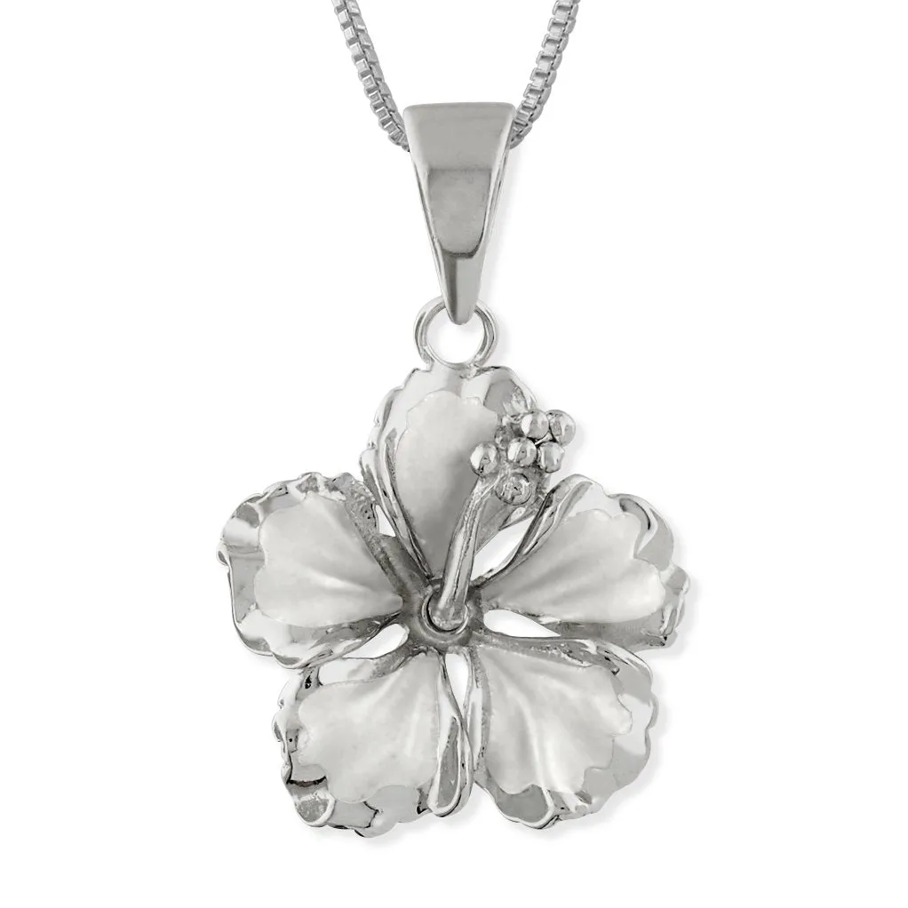 Sterling Silver 17mm Hibiscus Pendant Necklace, 16 2" Extender