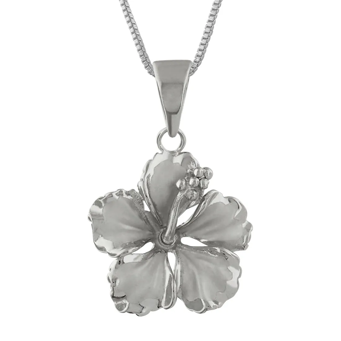 Sterling Silver 17mm Hibiscus Pendant Necklace, 16 2" Extender