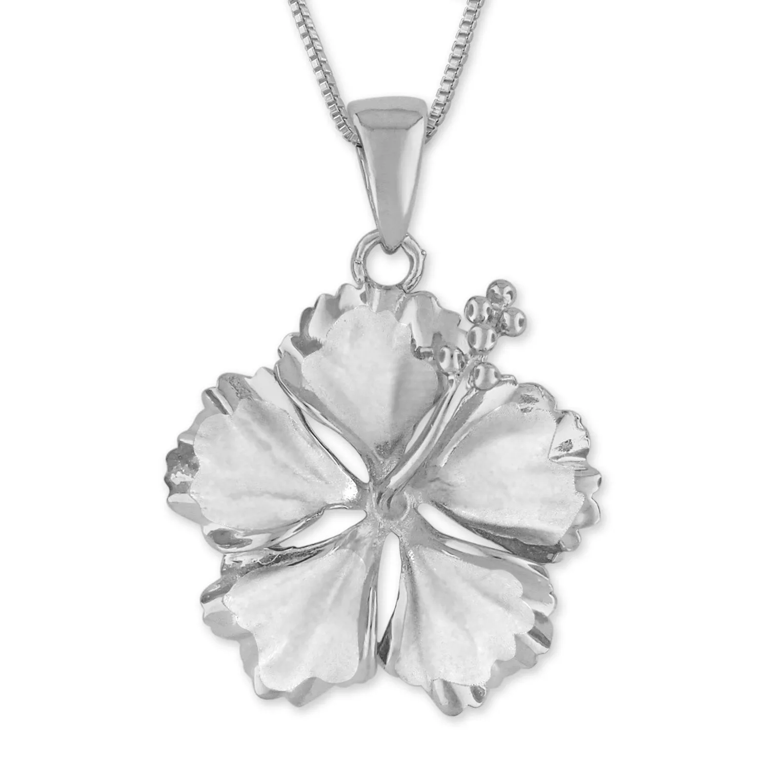 Sterling Silver 23mm Hibiscus Pendant Necklace, 16 2" Extender