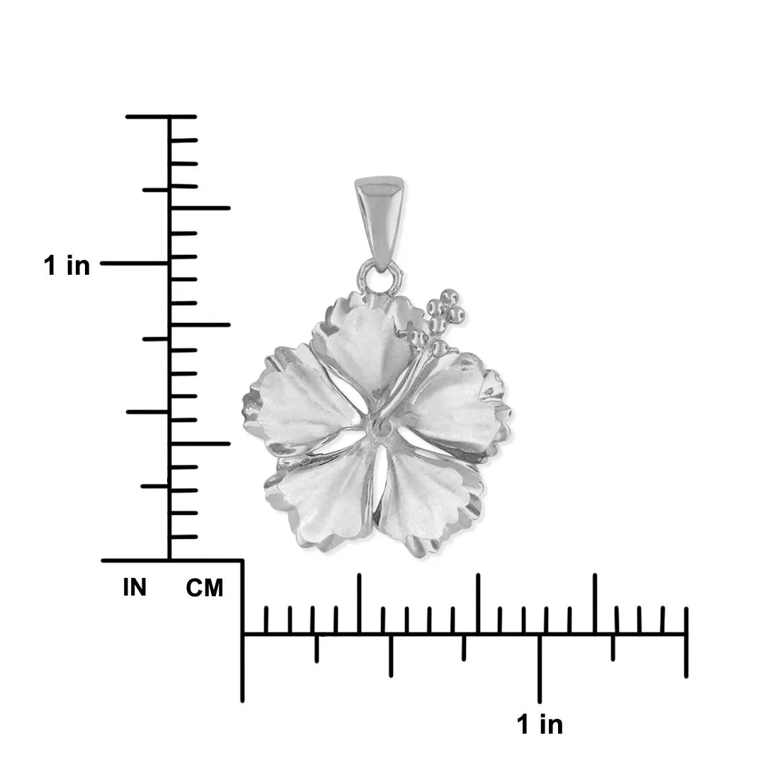 Sterling Silver 23mm Hibiscus Pendant Necklace, 16 2" Extender