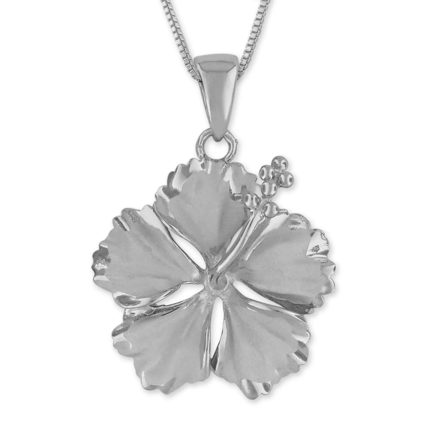 Sterling Silver 23mm Hibiscus Pendant Necklace, 16 2" Extender