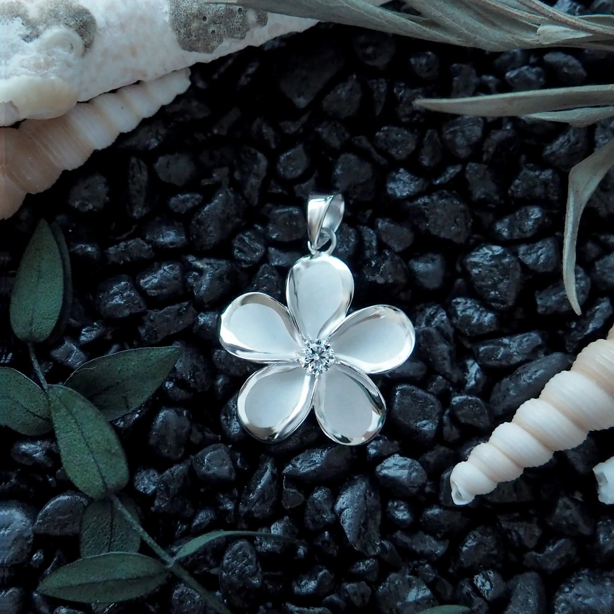 Sterling Silver 23mm Plumeria Pendant