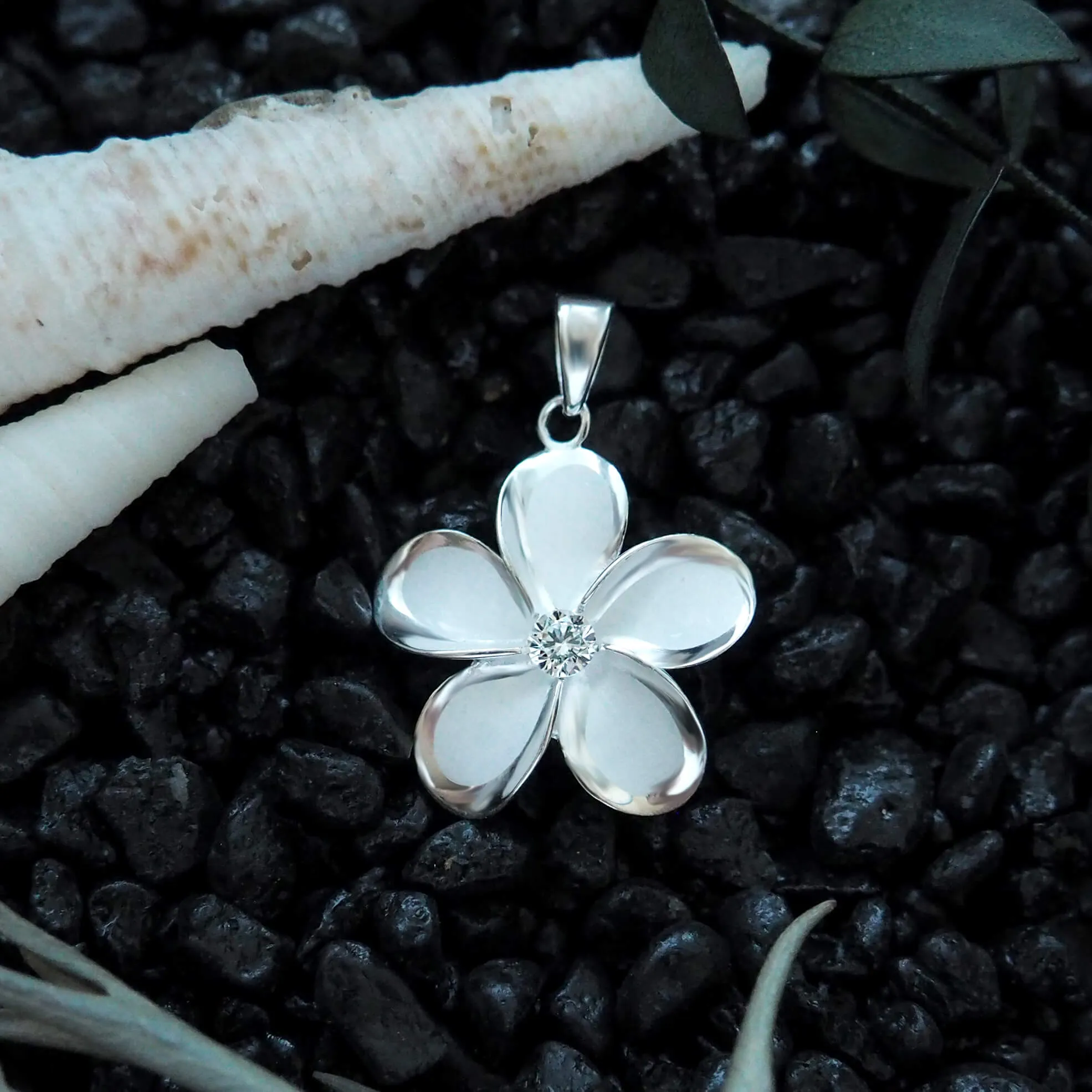 Sterling Silver 23mm Plumeria Pendant