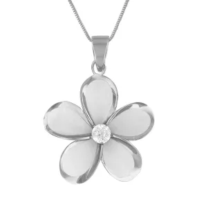 Sterling Silver 27mm Plumeria Pendant Necklace, 16 2" Extender