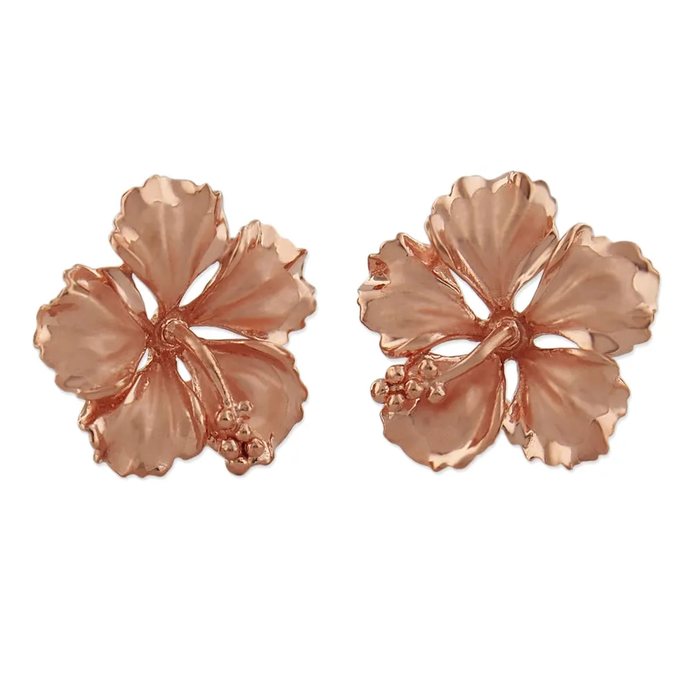 Sterling Silver 5/8 Inch Hibiscus Stud Earrings