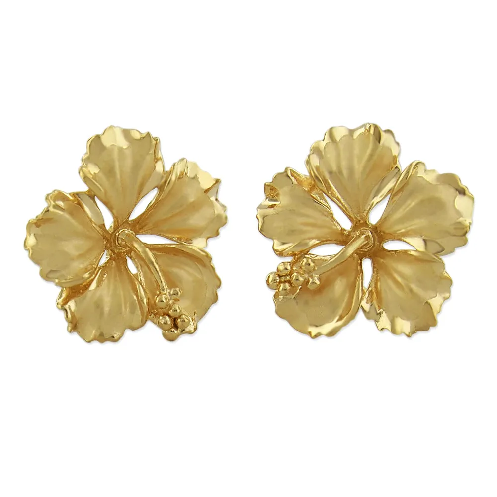 Sterling Silver 5/8 Inch Hibiscus Stud Earrings