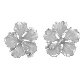 Sterling Silver 5/8 Inch Hibiscus Stud Earrings