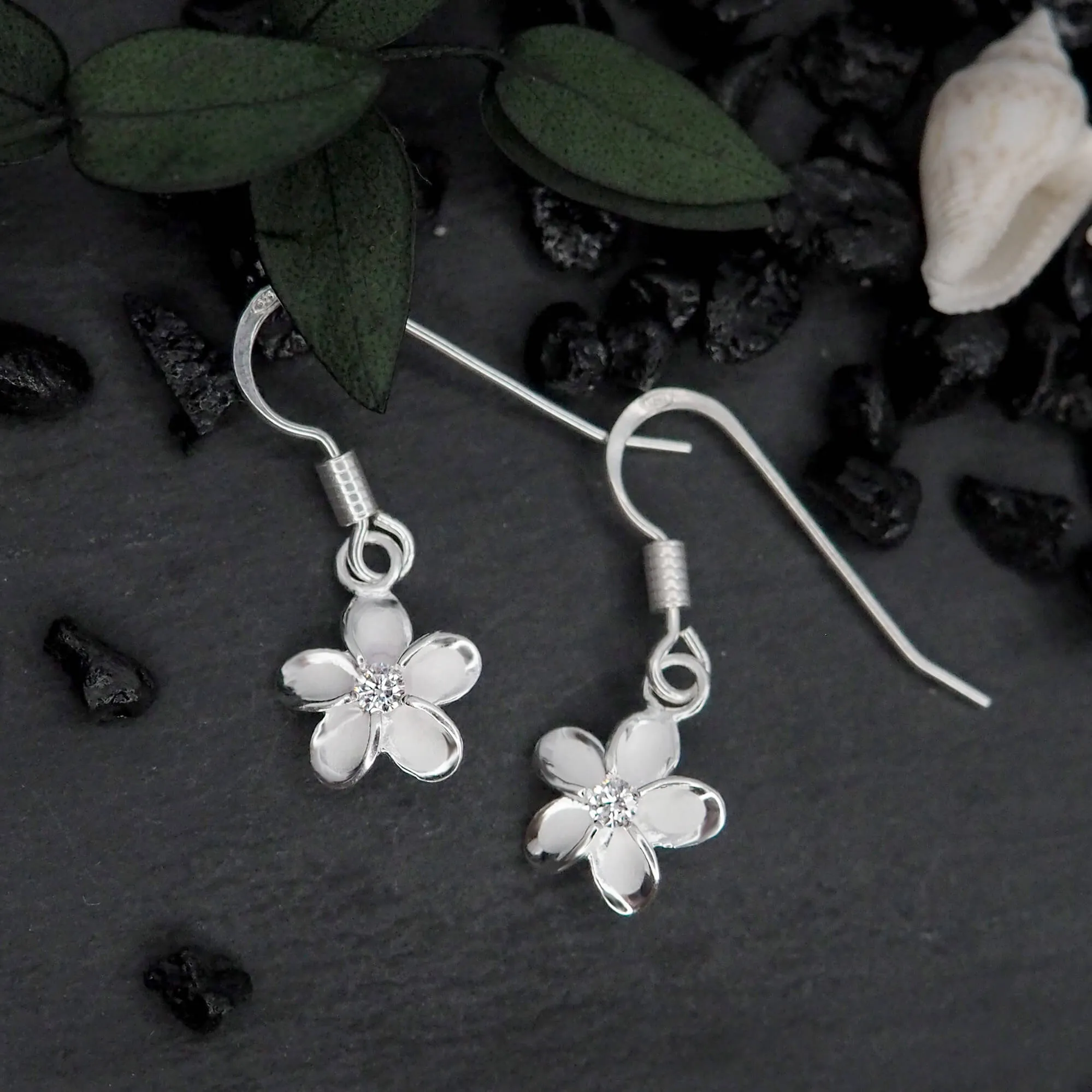 Sterling Silver 9mm Plumeria Hook Earrings