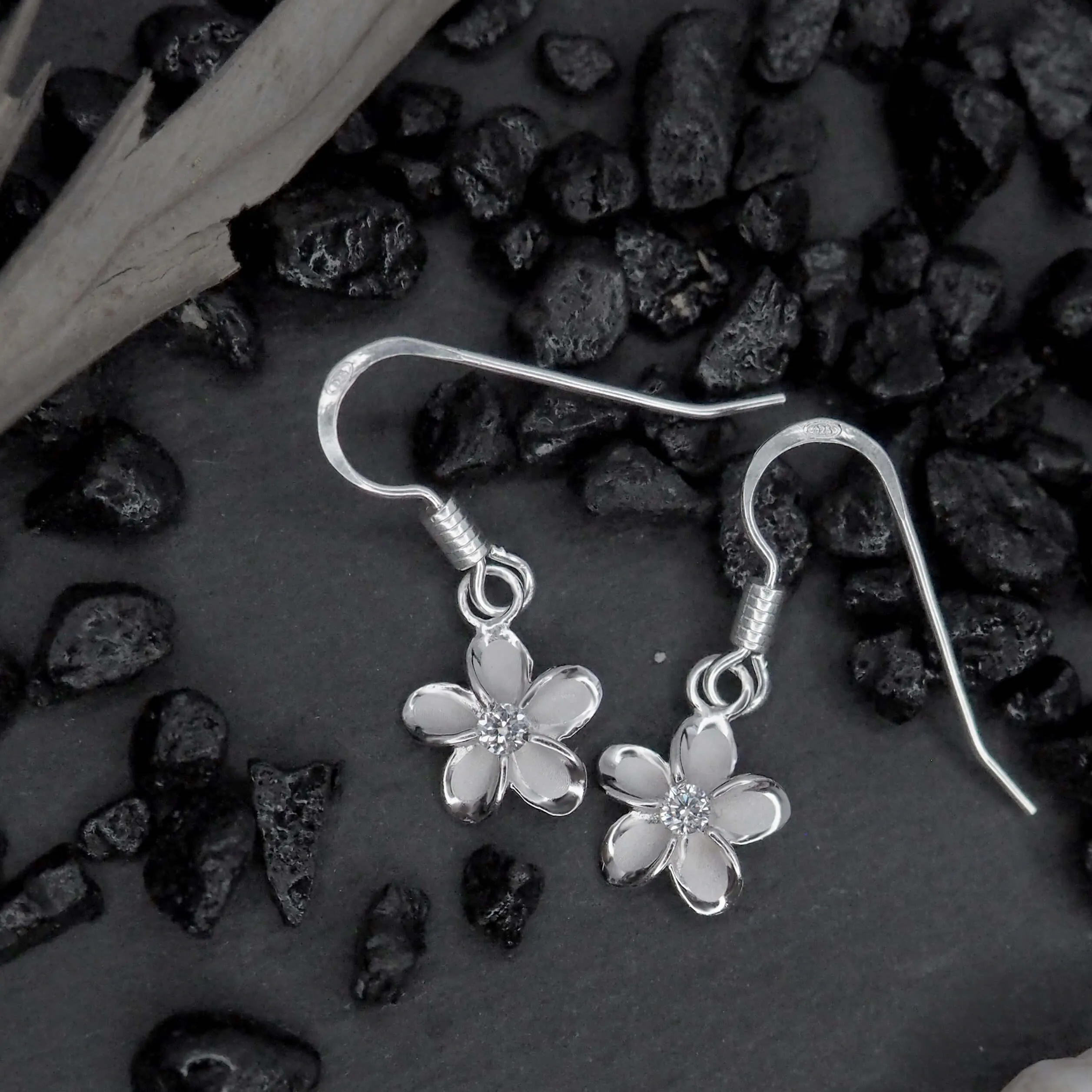 Sterling Silver 9mm Plumeria Hook Earrings