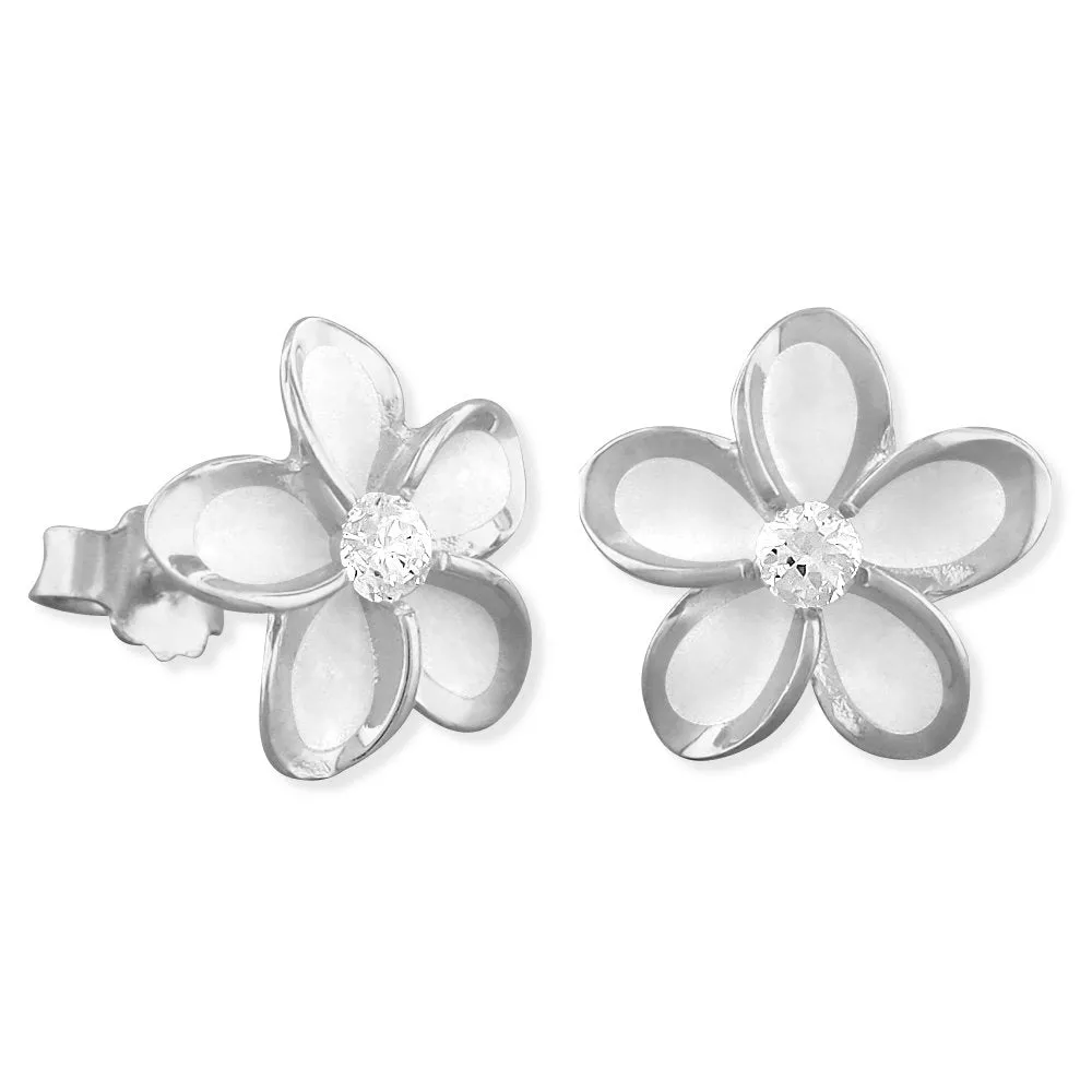 Sterling Silver 9mm Plumeria Stud Earrings