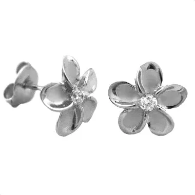 Sterling Silver 9mm Plumeria Stud Earrings