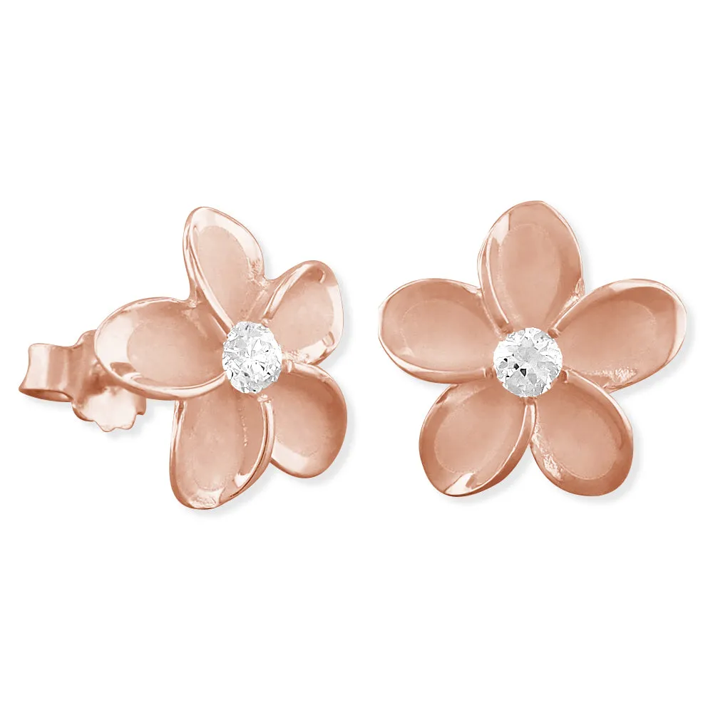 Sterling Silver 9mm Plumeria Stud Earrings