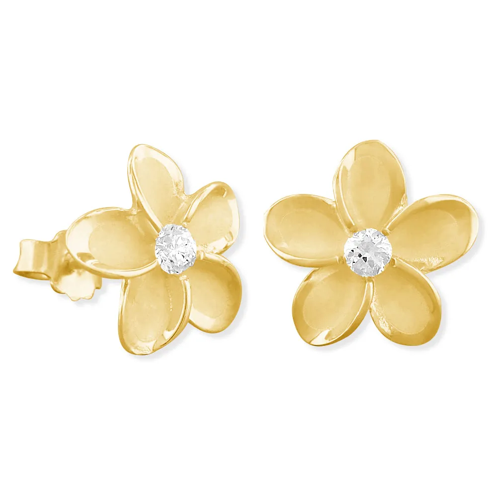 Sterling Silver 9mm Plumeria Stud Earrings