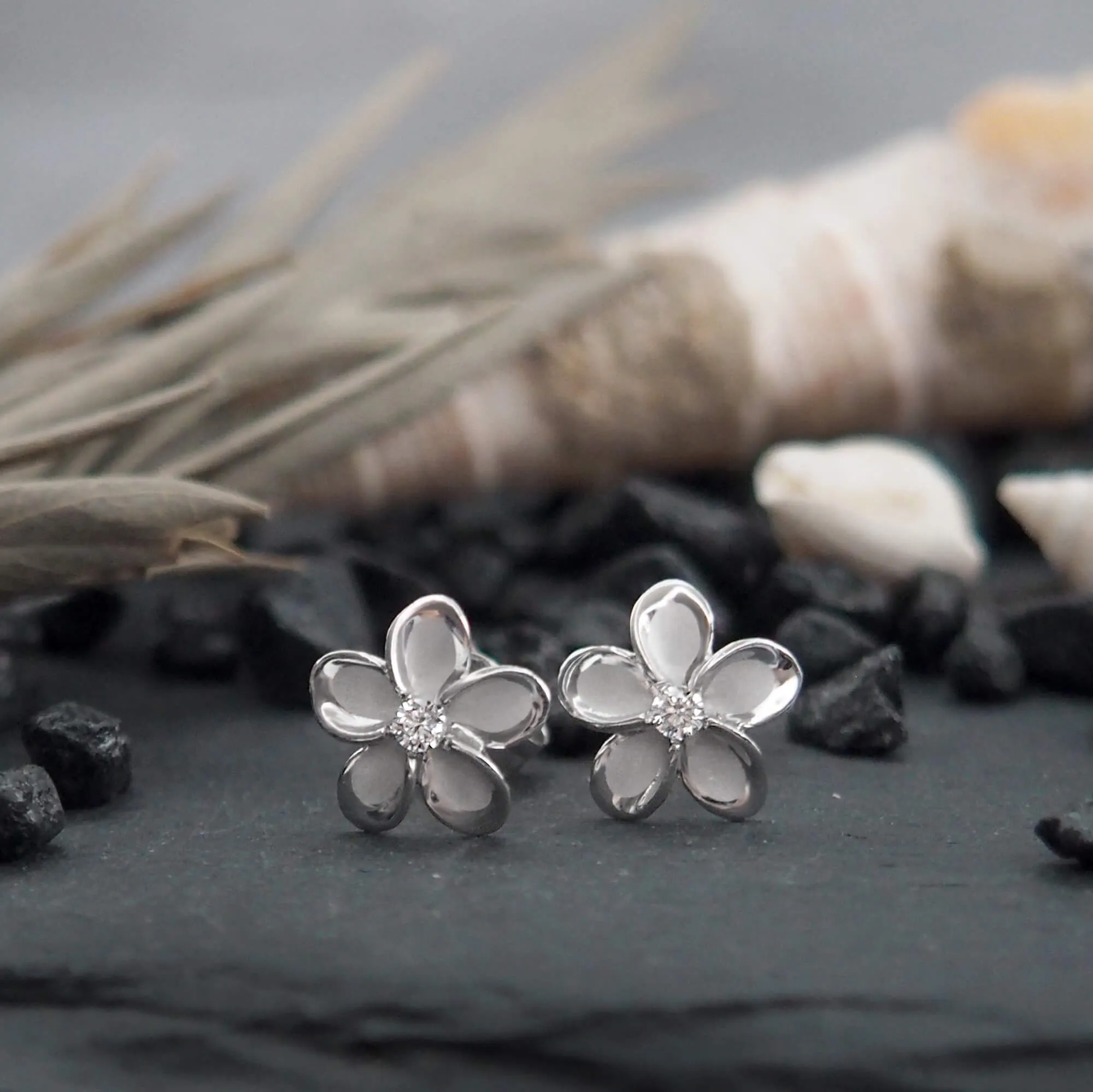 Sterling Silver 9mm Plumeria Stud Earrings