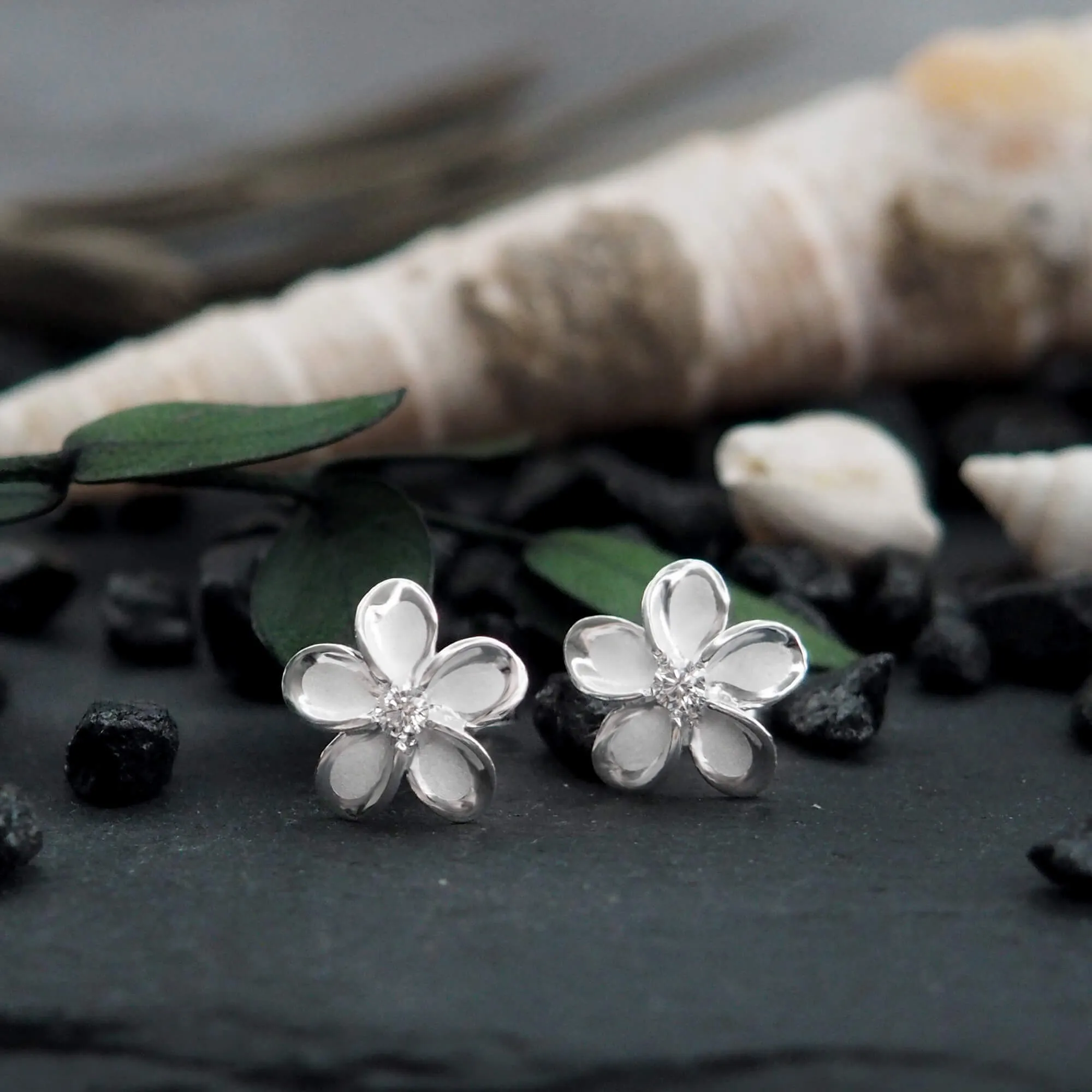 Sterling Silver 9mm Plumeria Stud Earrings