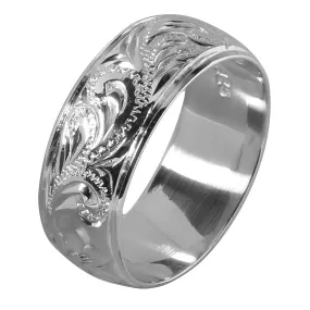 Sterling Silver Custom-Made Hawaiian Heirloom Ring Fancy Scroll Barrel 8mm (Heavy Weight 1.75)