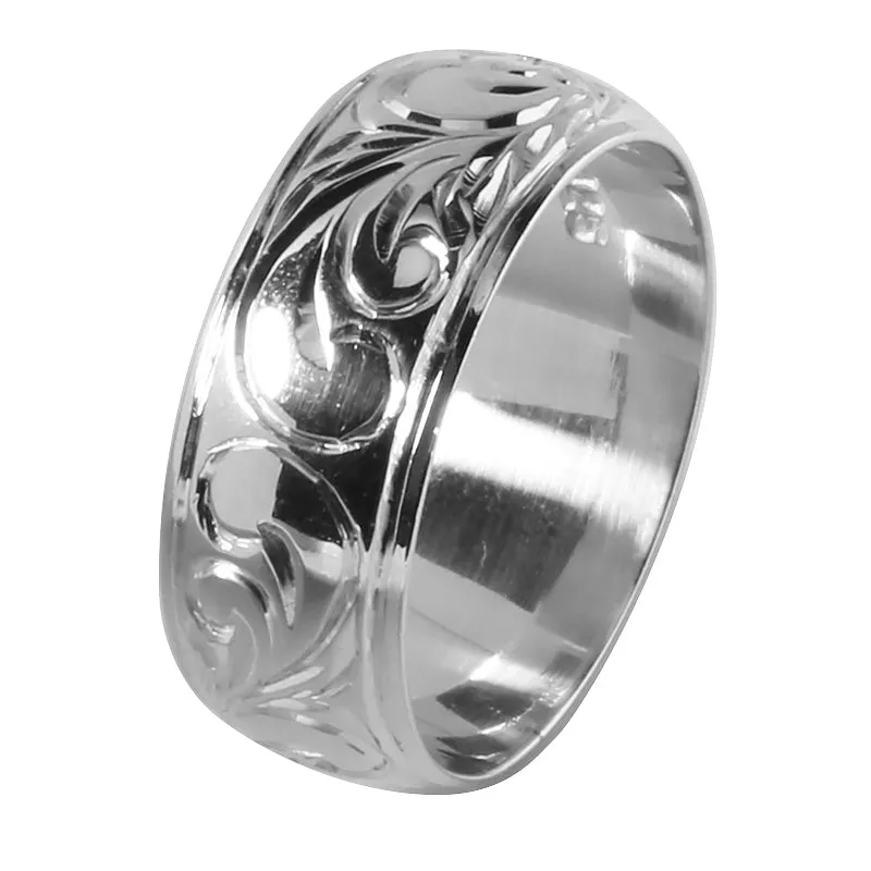 Sterling Silver Custom-Made Hawaiian Heirloom Ring Princess Scroll Barrel 8mm (Heavy Weight 1.75)