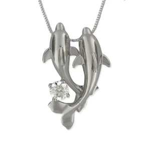 Sterling Silver Double Dolphin Pendant Necklace, 16 2" Extender