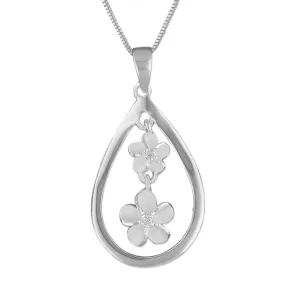 Sterling Silver Teardrop Plumeria Pendant Necklace, 16 2" Extender