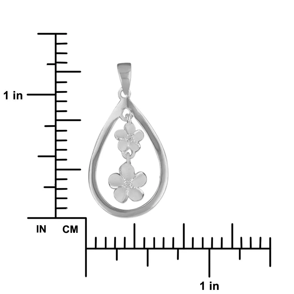 Sterling Silver Teardrop Plumeria Pendant Necklace, 16 2" Extender