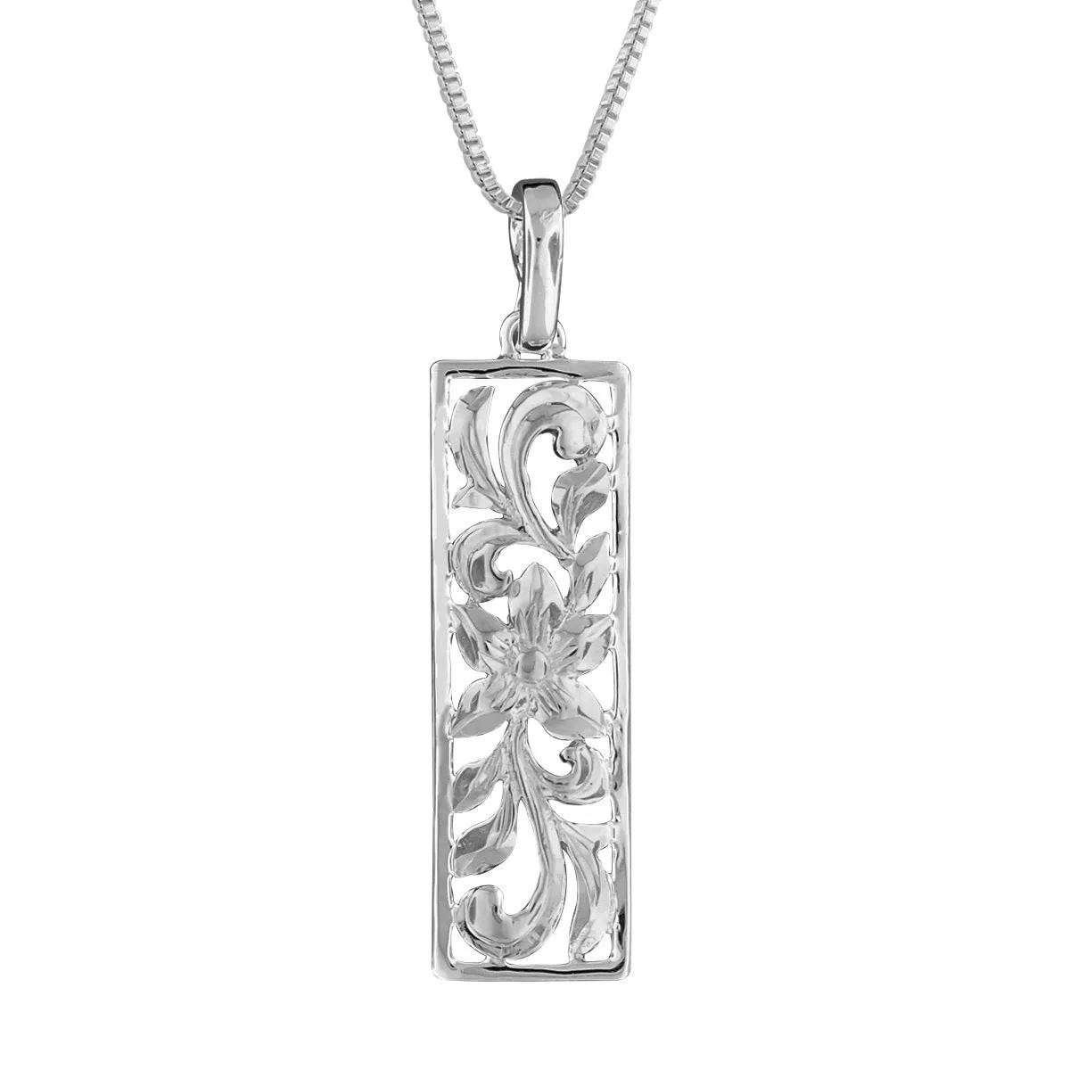 Sterling Silver Vertical Filigree Scroll Bar Pendant Necklace, 16 2" Extender