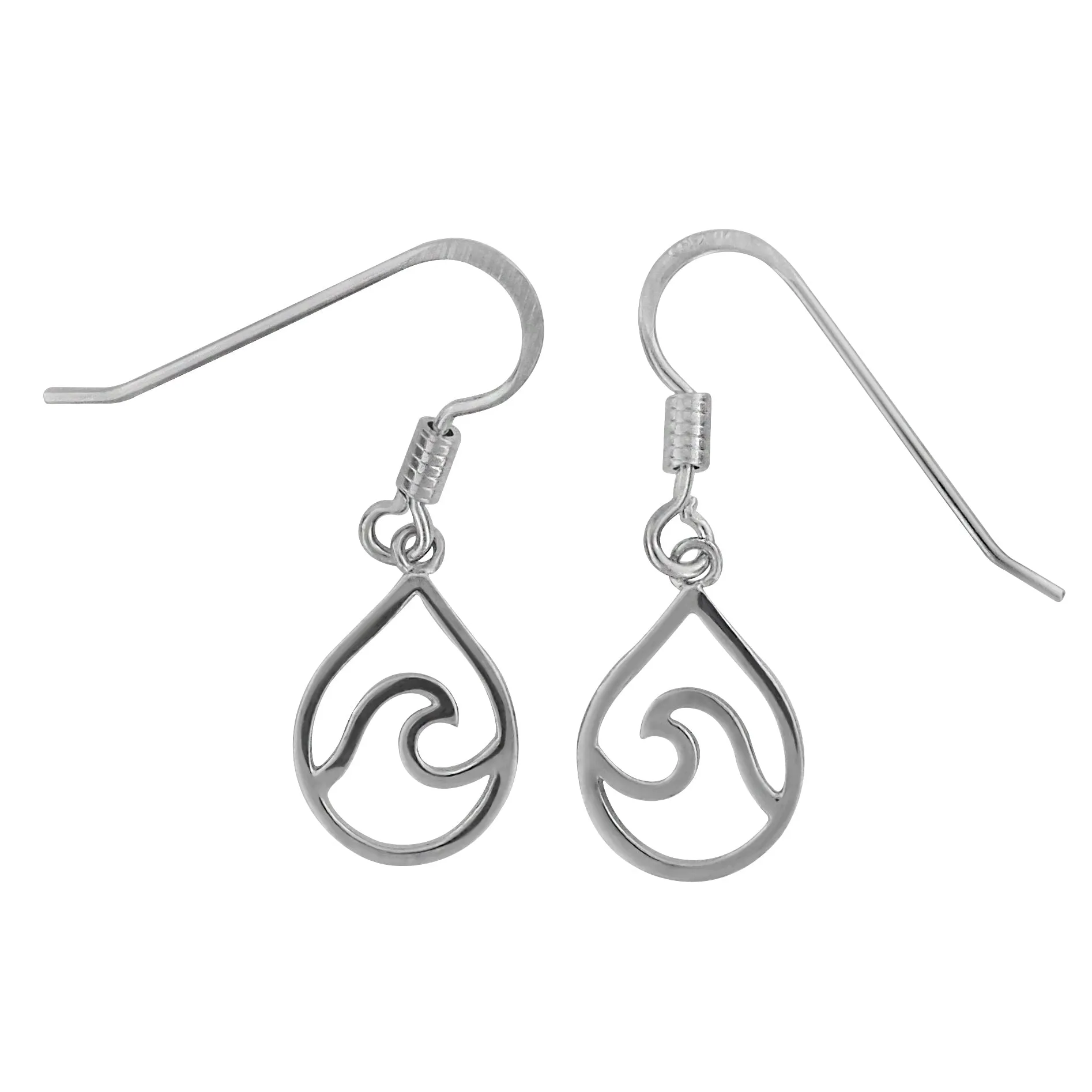 Sterling Silver Wave in Teardrop Dangle Earrings